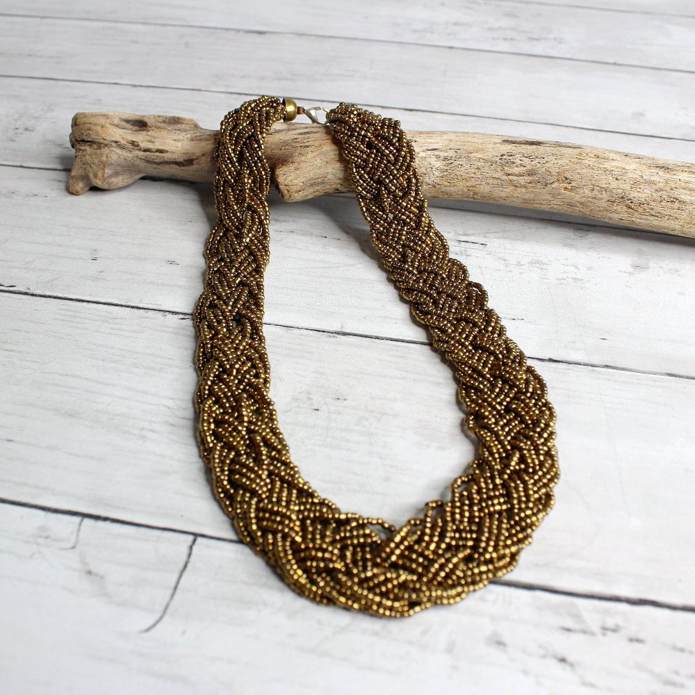 Handcrafted Women's Woven Beaded Necklace Artisan Jewelry Braided Beads
